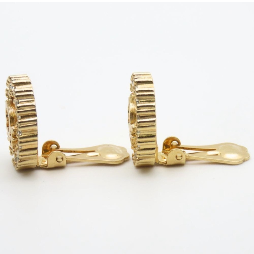 Christian Dior Gold Clip-On Earrings Set Logo Design Vintage - Picture 8 of 8